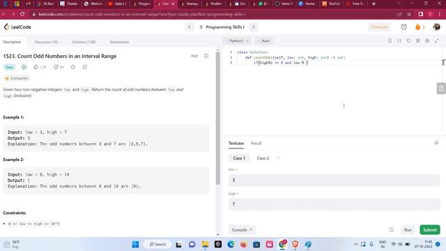 1523 Count Odd Numbers in an Interval Range Solution in Python with explaination Leetcode смотреть онлайн