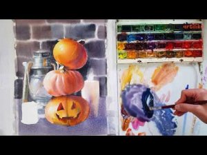 КАК НАРИСОВАТЬ ТЫКВУ акварелью на Хэллоуин | Урок акварели для начинающих | школа Артилайк