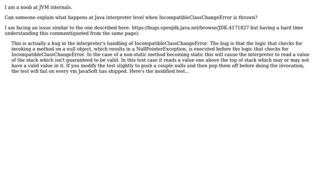 What happens at Java interpreter level when IncompatibleClassChangeError is thrown? смотреть онлайн