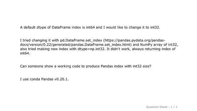 Pandas : How to change index dtype of pandas DataFrame to int32? смотреть онлайн