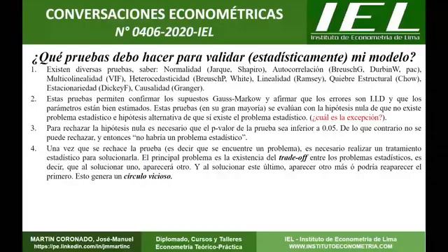 ¿Qué pruebas debo hacer para validar mi modelo econométrico? смотреть онлайн