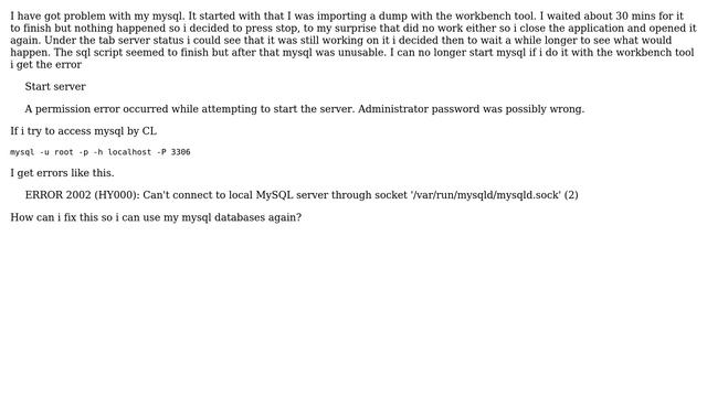Mysql "Can't connect to local MySQL server through socket '/var/run/mysqld/mysqld.sock' (2)" смотреть онлайн