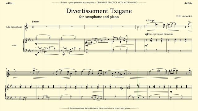 Felix Antonini: Divertissement Tzigane for saxophone and piano, accompaniment 442Hz смотреть онлайн