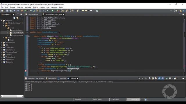 AULA 33 | MANIPULAÇÃO DE ARQUIVOS VIA DECORATOR PATTERN | JAVA смотреть онлайн