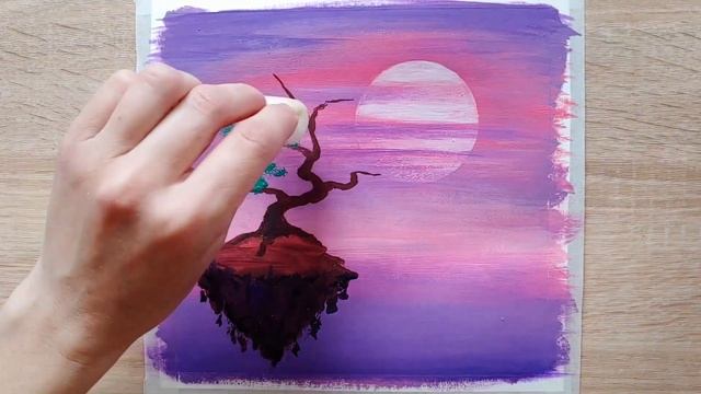 Летающий остров / Рисуем дерево и закат / Урок рисования акрилом смотреть онлайн