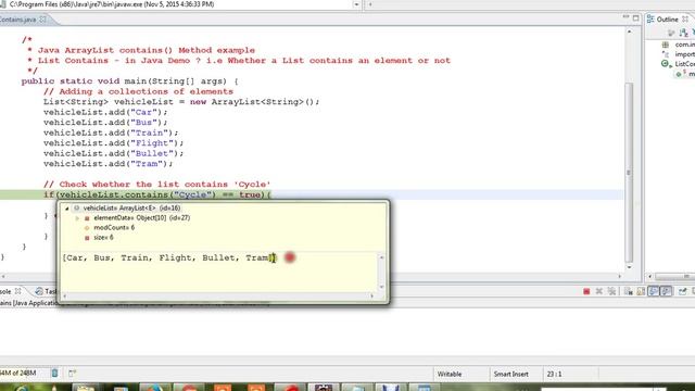 JAVA ARRAYLIST CONTAINS METHOD EXAMPLE DEMO смотреть онлайн