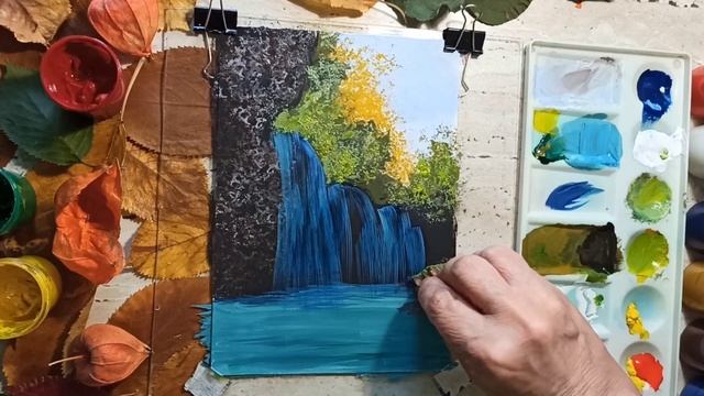 ВОДОПАД /ОСЕНЬ/ МАСТЕР КЛАСС ЖИВОПИСИ/waterfall / autumn / forest смотреть онлайн
