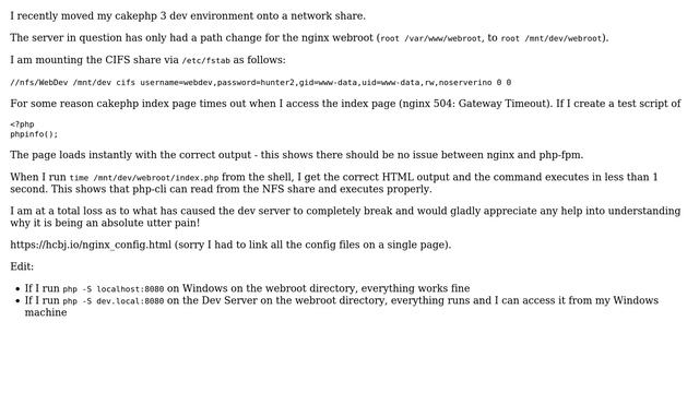 nginx + php5-fpm + cifs share + CakePHP timeout смотреть онлайн