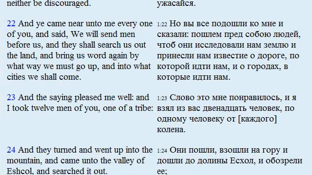 Английский язык. colored text. Второзаконие Deuteronomy 1 KJV смотреть онлайн