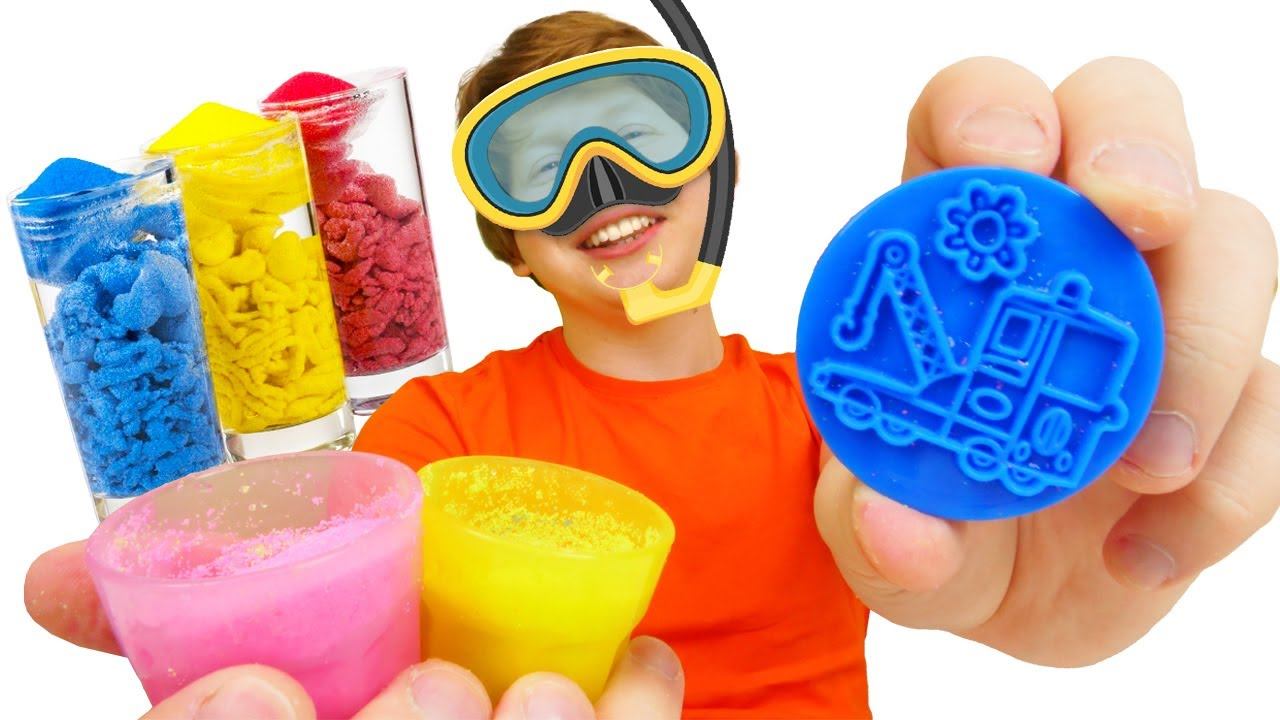 Игры для детей - Песок в воде! Развивающие видео про цвета. Гидрофобный песок смотреть онлайн