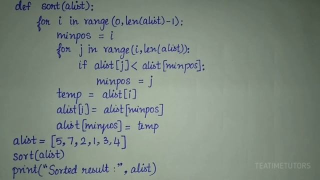 Selection sort in Python | Explained in Tamil | Sorting techniques | #Selectionsort program смотреть онлайн