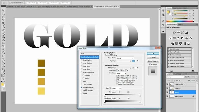 Realistic Gold Gradient - Photoshop Text Effect Tutorial HD смотреть онлайн