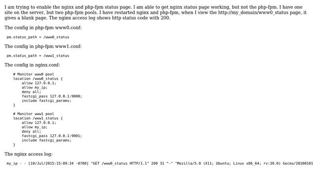 DevOps & SysAdmins: Get a blank page when view php-fpm staus on multiple pool config смотреть онлайн