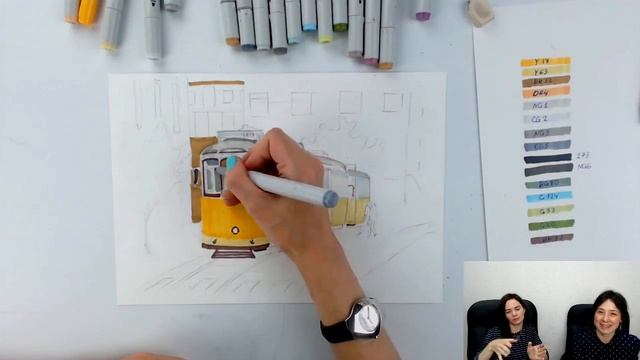 Бесплатный мастер-класс по скетчингу маркерами "Желтый трамвай" | Как нарисовать трамвай поэтапно смотреть онлайн