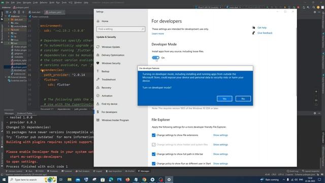 Building with plugins requires symlink support Please enable Developer Mode SOLVED in Flutter