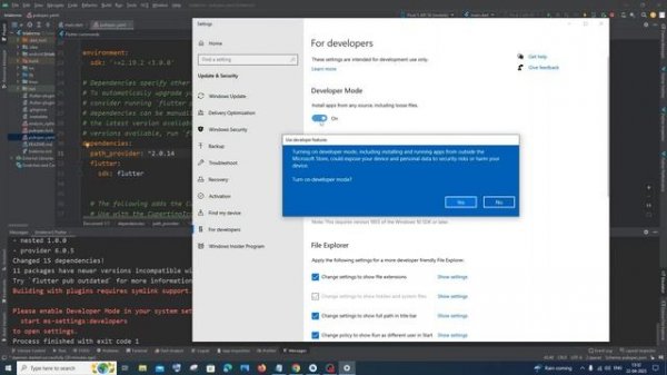 Building with plugins requires symlink support Please enable Developer Mode SOLVED in Flutter