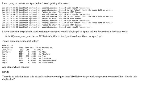 Ubuntu: apache2.service: Failed to run 'start' task: No space left on device (2 Solutions!!) смотреть онлайн