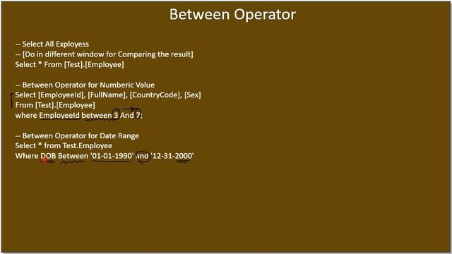Filter Rows | Part 2 - Between Operator | SSMS TSQL Tutorial #023 смотреть онлайн