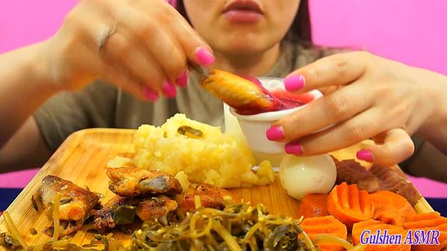 Жареные куриные крылышки с картофельным пюре, Асмр Мукбанг, без разговоров.