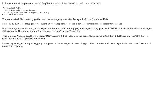 DevOps & SysAdmins: On Apache2/mod_perl2, stderr output doesn't go to logfile nominated by ErrorLog смотреть онлайн