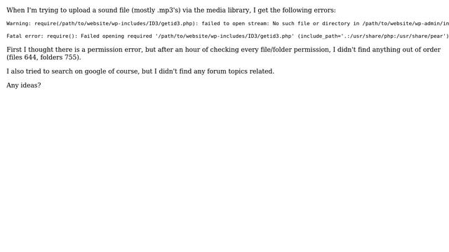 Wordpress: PHP error when trying to upload .mp3 files via Media Library смотреть онлайн