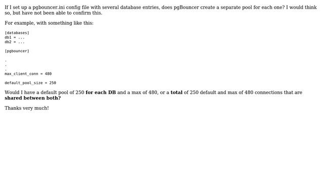 Databases: Does PgBouncer create a separate pool for every database config entry? (2 Solutions!!) смотреть онлайн