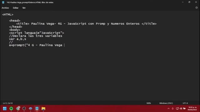 4 G - Vega Lozano Paulina Lizbeth - Crear Programa de JavaScript con Prompt y Números Enteros смотреть онлайн