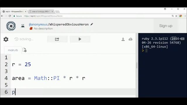 area of circle in ruby смотреть онлайн
