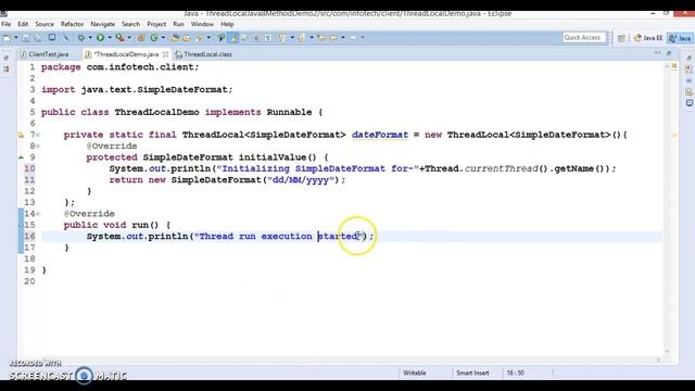 Thread safety using ThreadLocal class. смотреть онлайн