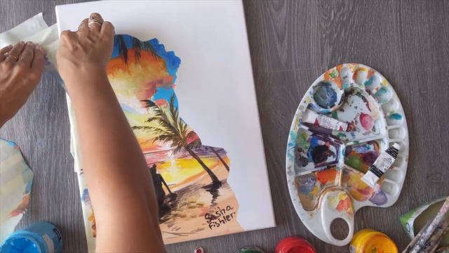 Акриловая живопись/ Мама и дочь на пляже/ Закат акрилом смотреть онлайн