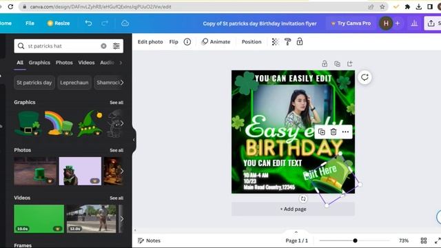 St Patricks Day Birthday Invitation Flyer, Canva Template. смотреть онлайн