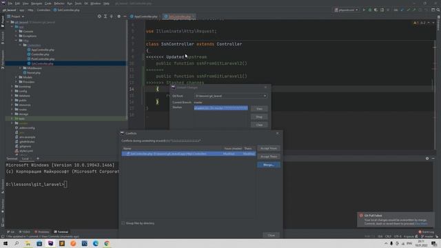 Git в целом и Git в Php Storm 13. Merge conflict в git. Git stash. Интерфейс phpstorm + терминал смотреть онлайн
