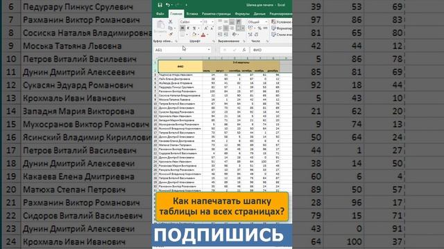 ✅✅✅Как распечатать шапку таблицы на всех страницах #excel #shorts смотреть онлайн