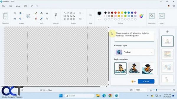 Microsoft Paint Cocreator AI Text to Image Creator Demonstration