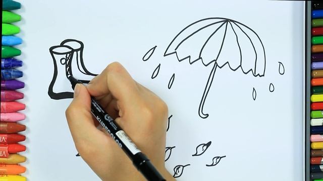 Как нарисовать зонтик и ботинки ☔| Книжка-раскраска HD | Цвета для детей | Как окрасить | Рисование смотреть онлайн