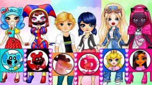 Маринетт, Эдриан, Помни, Эльза, Мисс Делайт Герои Видео против Кукол | Идеи из бумаги DIY