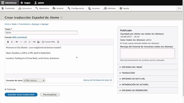 Drupal 8 User Guide: 10.4. Translating Content смотреть онлайн