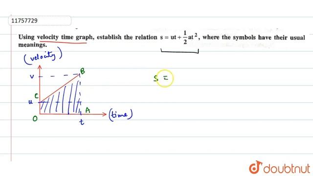 Using velocity time graph, establish the relation `s = ut + (1)/(2)at^(2)`, where the symbols have смотреть онлайн