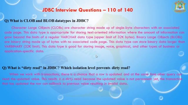 Java Database Connectivity(JDBC) Interview Questions – 110 out of 140 смотреть онлайн