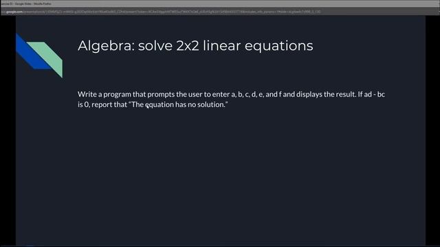 Intro to Java Chapter 03 Exercise 03 - Algebra: solve 2x2 linear equations смотреть онлайн