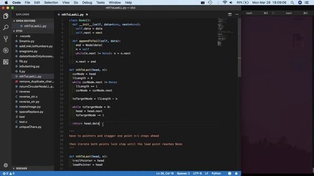 nth to last element of a singly linked list | Cracking the Code Interview смотреть онлайн
