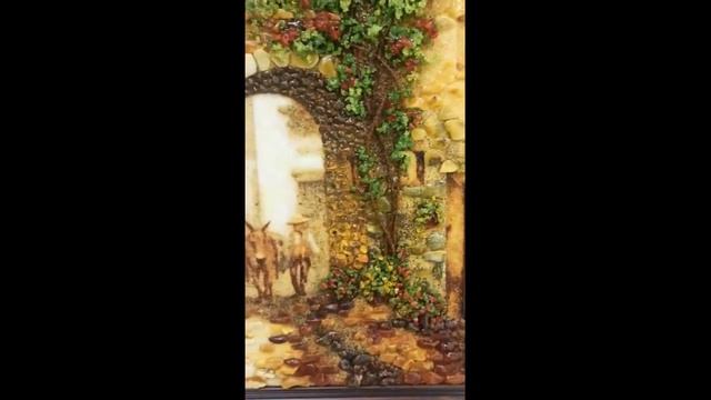 Мозаичная картина из янтаря "Ослик возле дома с аркой" (арт. 6181) смотреть онлайн