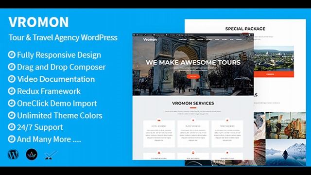 Vromon - Tour & Travel Agency WordPress Theme | Themeforest Website Templates and Themes смотреть онлайн