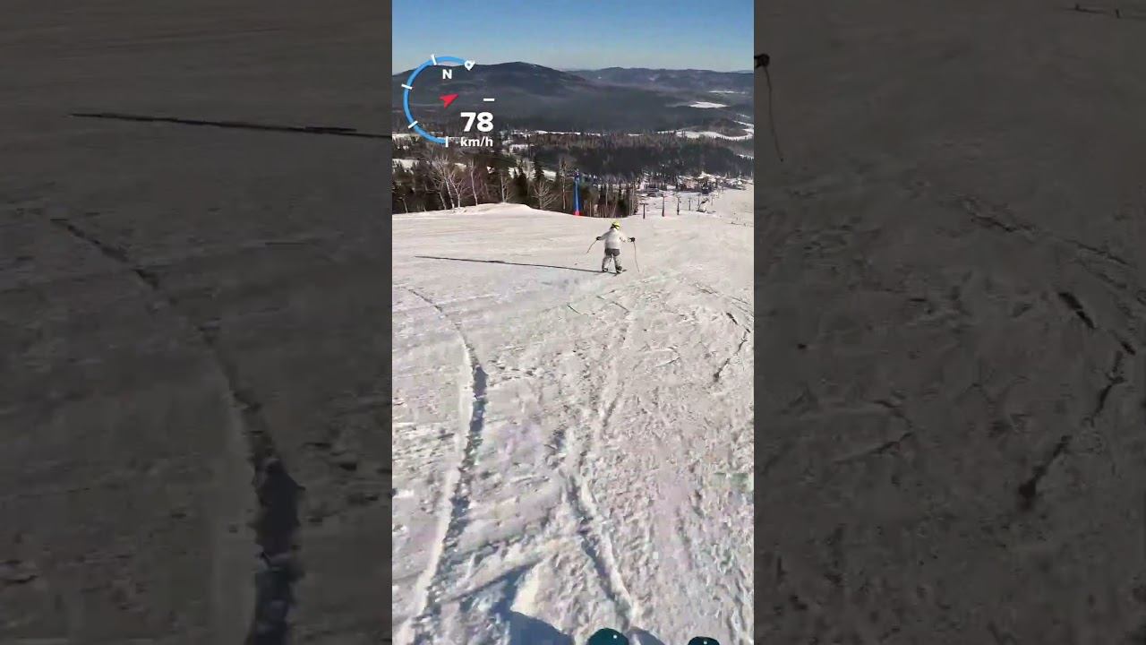 Спуск на прямых лыжах по крутой трассе в Шерегеше смотреть онлайн