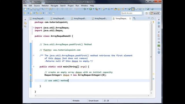 Java util ArrayDeque peekFirst Method смотреть онлайн