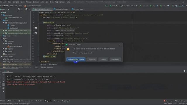 Android Studio logcat error | Could not identify launch activity: Default Activity not found смотреть онлайн