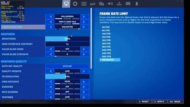 Fortnite - Ryzen 3 4300u - Gaming Test - Lenovo Ideapad Slim 3