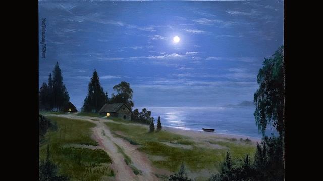 Аcrylic Landscape Painting - Full Moon Sea / Easy Art / Drawing Lessons / Relaxing / Морской пейзаж смотреть онлайн
