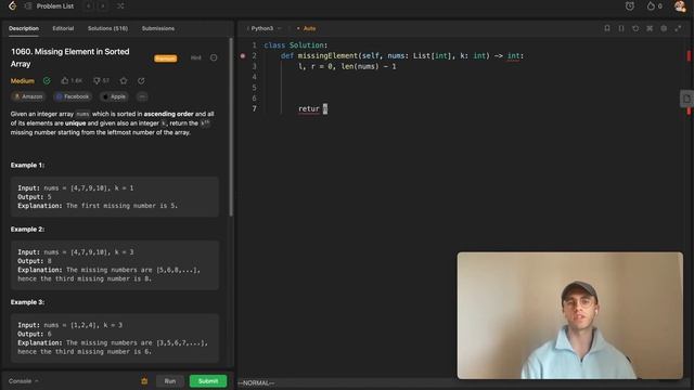 1060. Missing Element in Sorted Array - Leetcode Python Solution смотреть онлайн