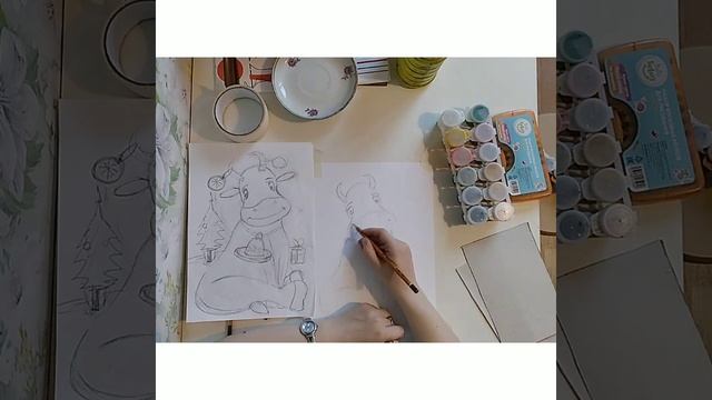 "Новогодняя бурёнка. Рисуем символ нового, 2021 года". Часть 1 смотреть онлайн